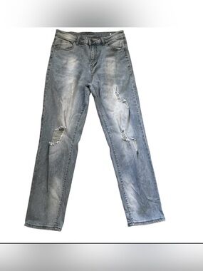 Men's Slim Straight Washed Grey Ripped Jeans Size S